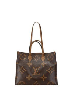 Louis Vuitton Monogram Reverse On The Go GM Tote Shoulder Bag Brown Leather